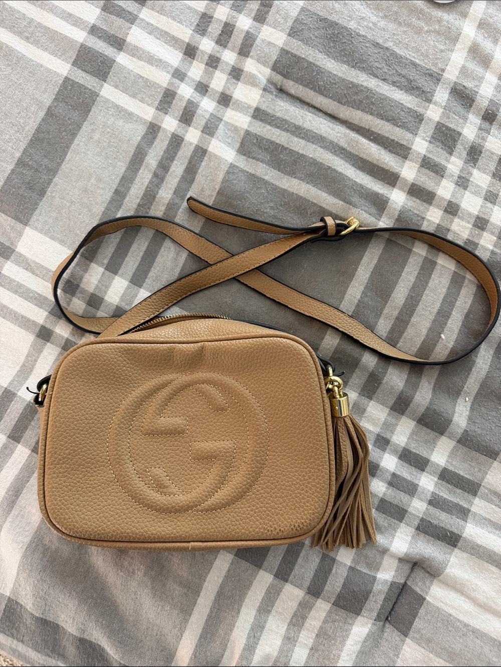 GG Leather Crossbody Bag in Brown with Tassel